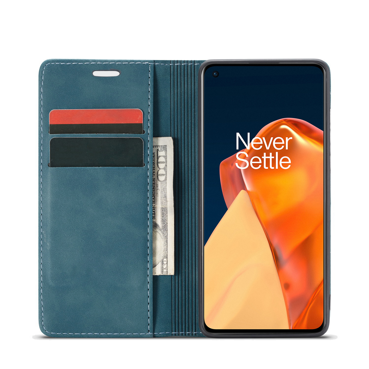 ProGuard OnePlus 9 Wallet Hoesje Vintage Leder Blauw - Afbeelding 2