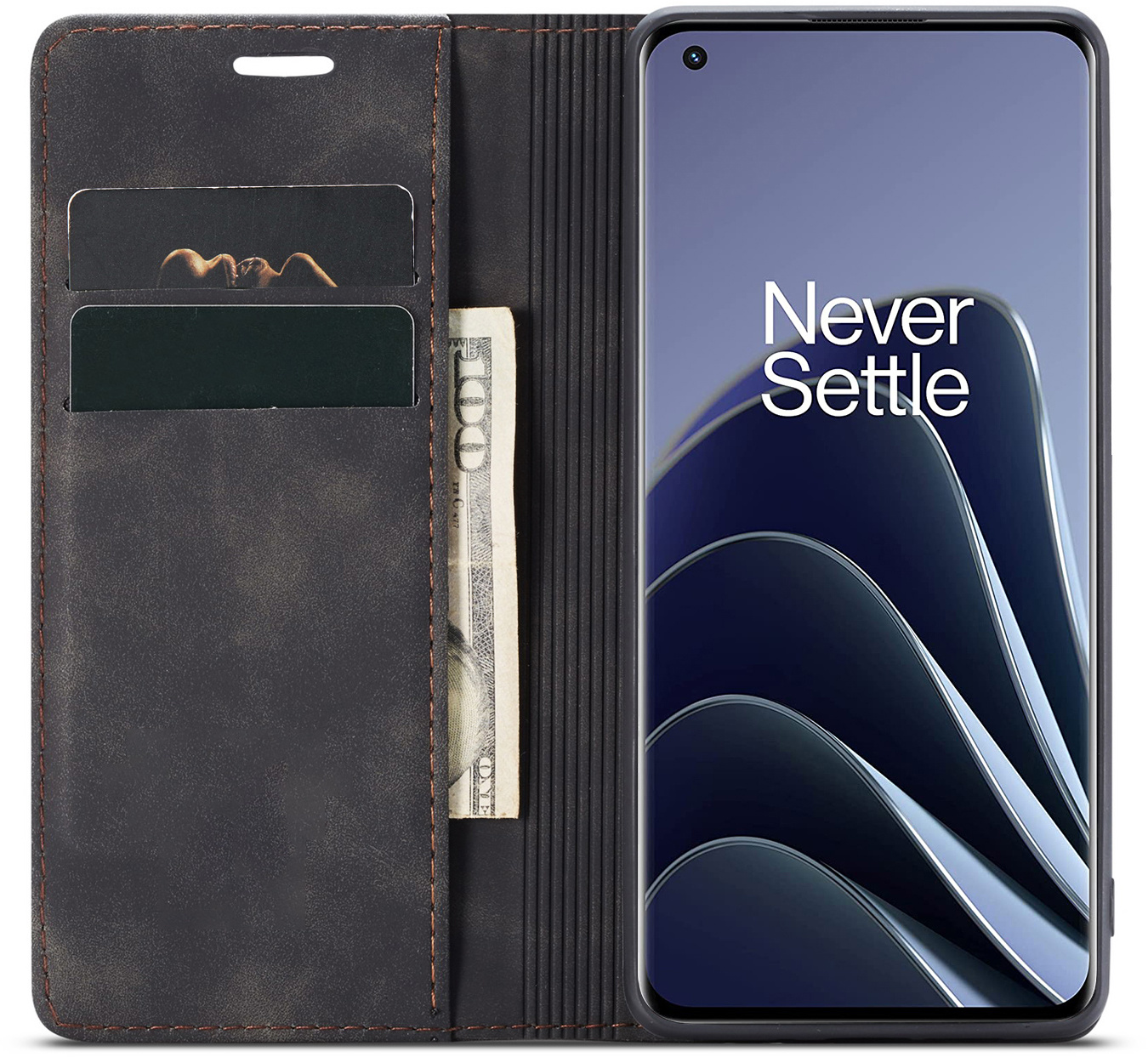 ProGuard OnePlus 10 Pro Wallet Hoesje Vintage Leder Zwart