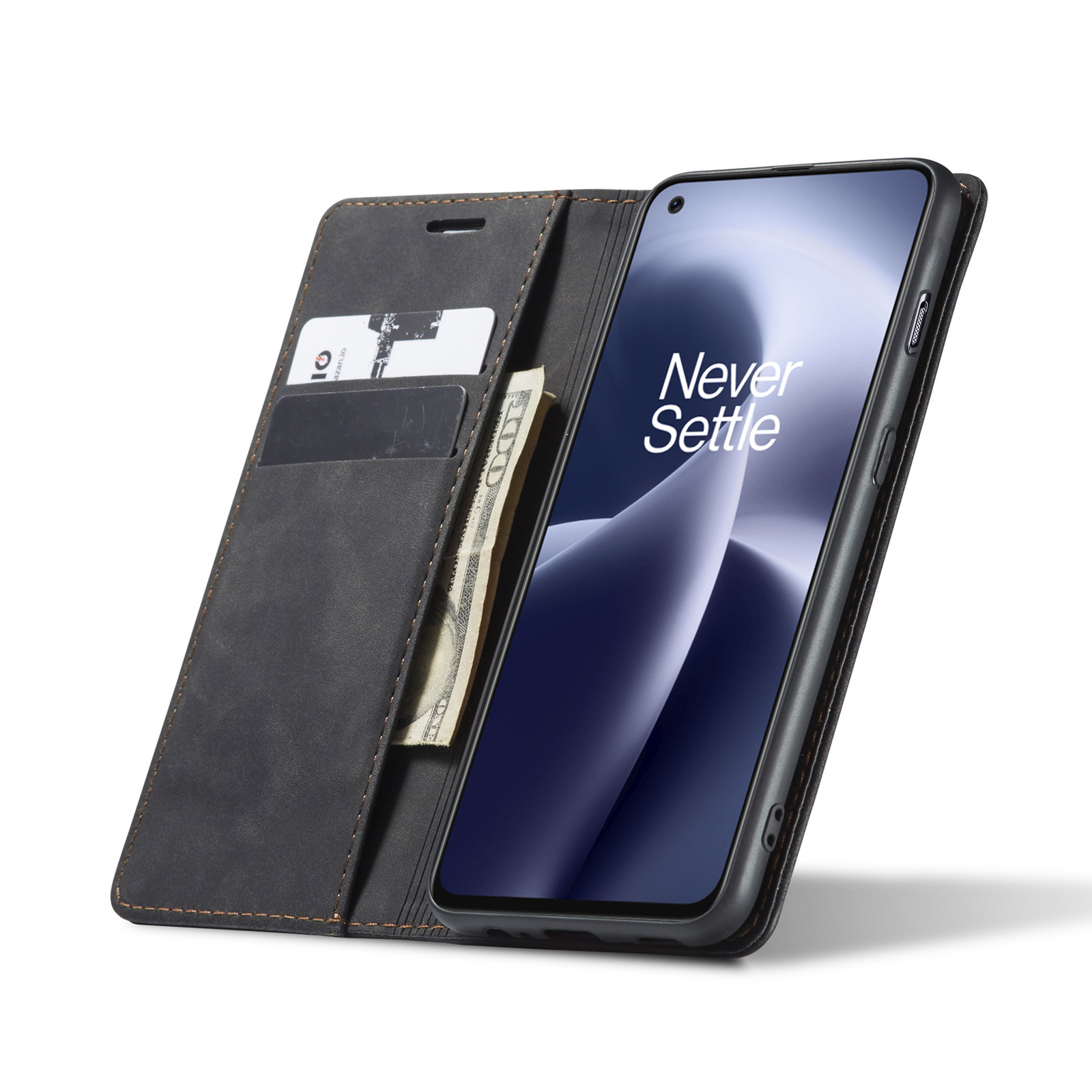 ProGuard OnePlus Nord 2T Wallet Hoesje Vintage Leder Zwart - Afbeelding 2