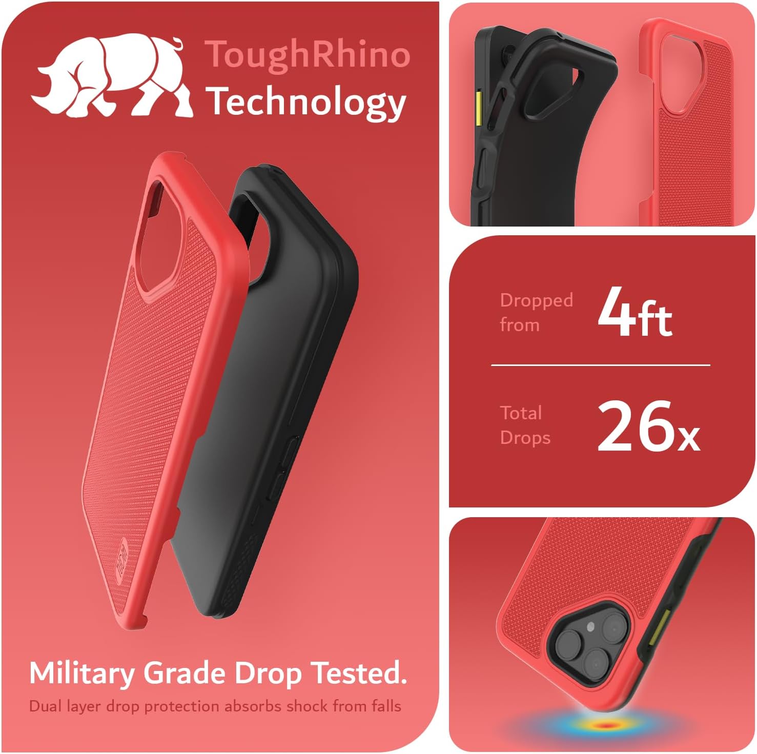 Tudia Fairphone 6 Hoesje DualShield MergeGrip Rood - Afbeelding 2