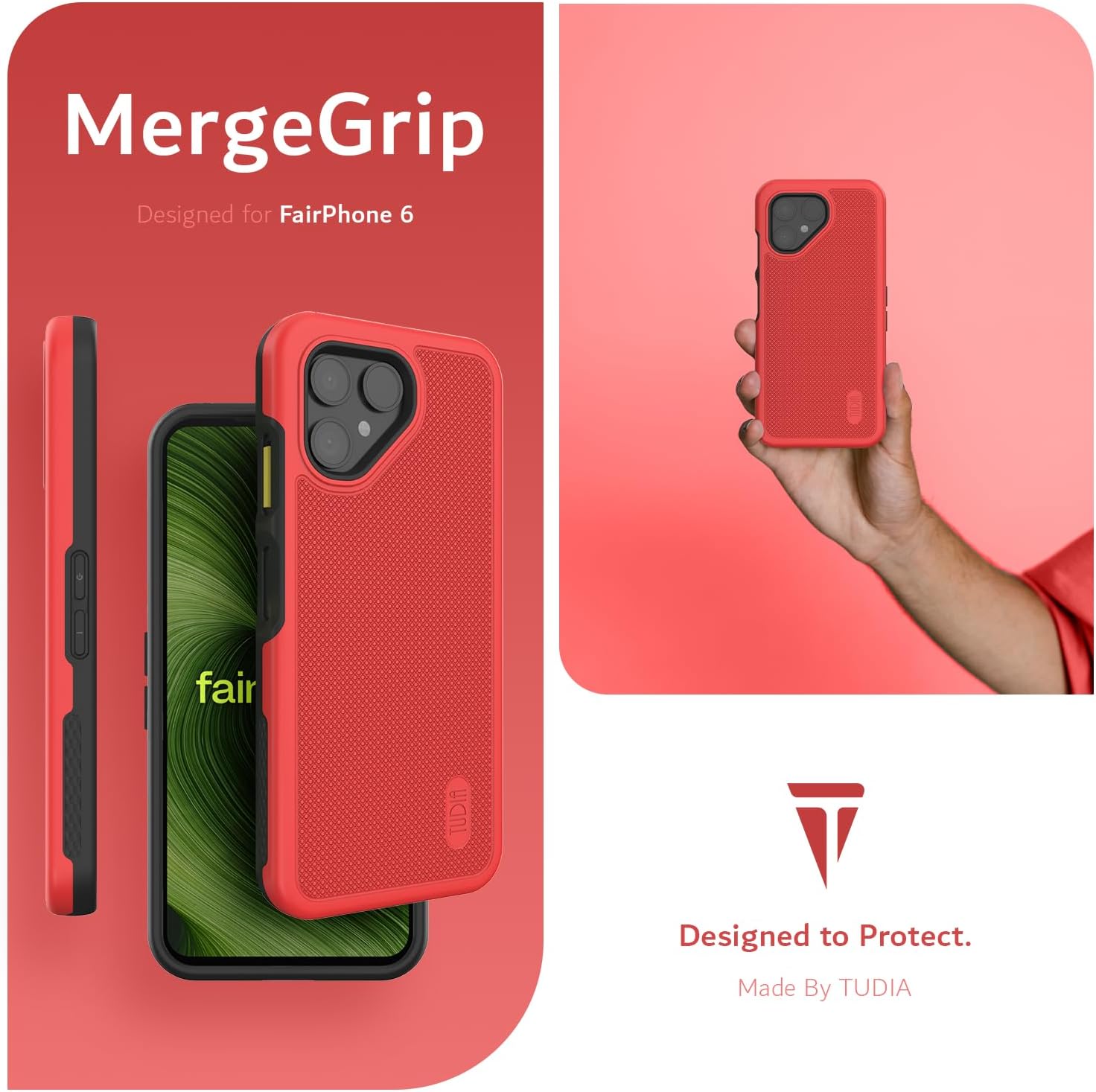 Tudia Fairphone 6 Hoesje DualShield MergeGrip Rood - Afbeelding 6