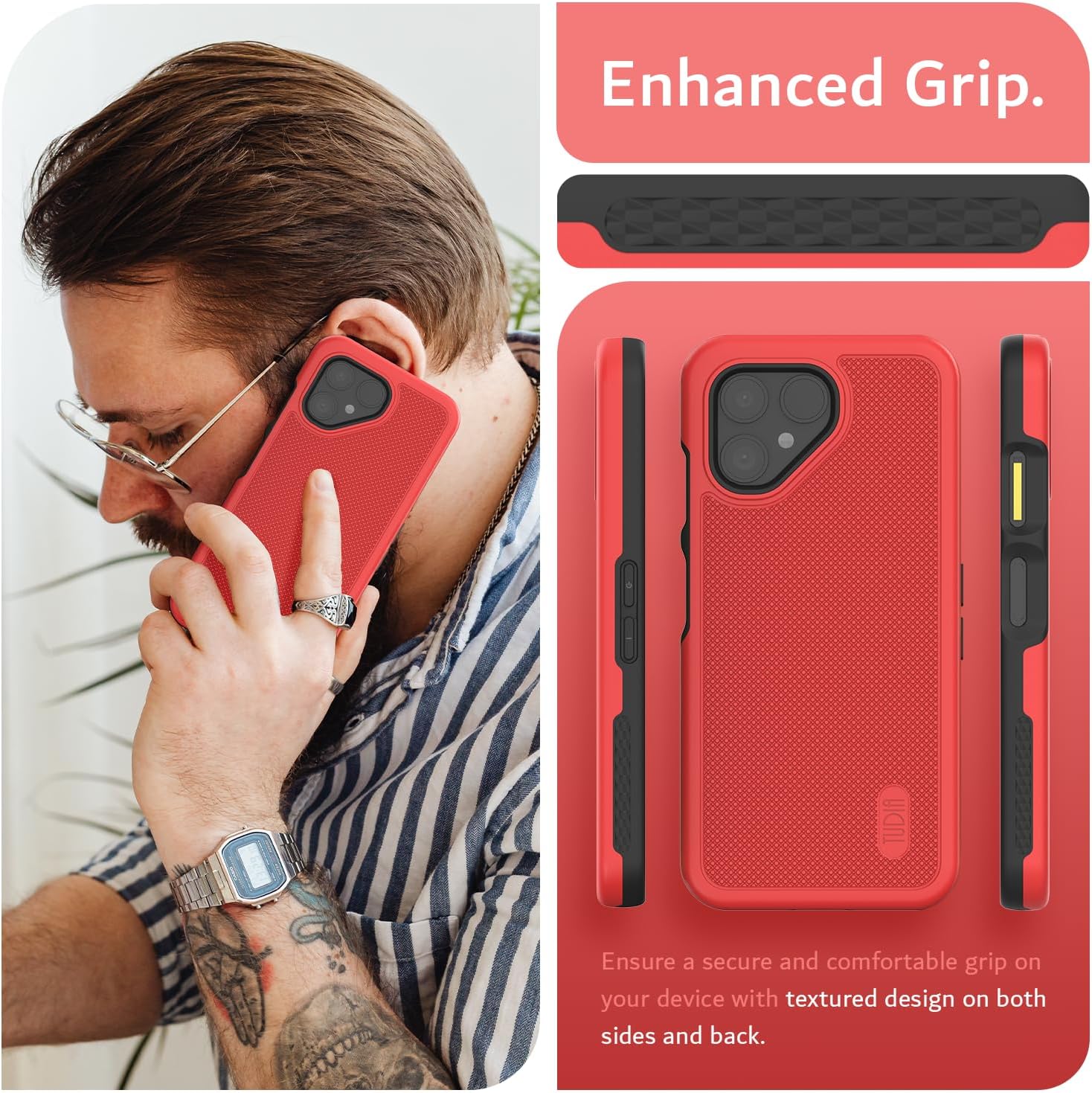 Tudia Fairphone 6 Hoesje DualShield MergeGrip Rood - Afbeelding 3